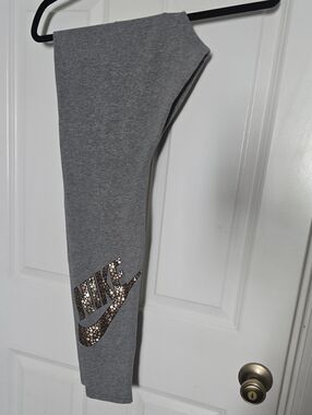Nike Gray Leggings with Rose-Gold Studded Swoosh